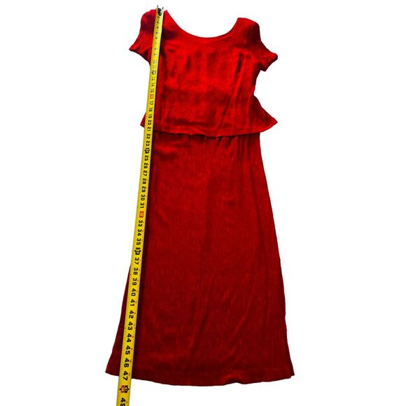 Miss Dorby Vintage Red Dress Shoulder Pads Waist Tie 80s V Neck Long - Picture 5 of 6